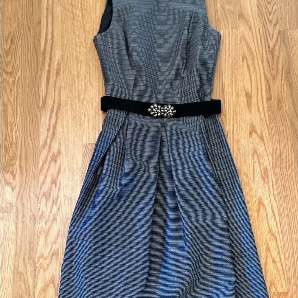 Silver & Black Pleated Sheath belted Midi Dress
